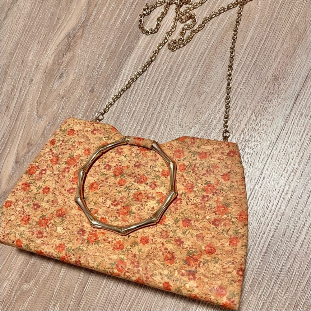 Floral Cork Clutch with Gold Chain